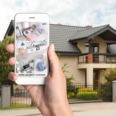 Albuquerque vivint phone display of cctv live feed in front of a house